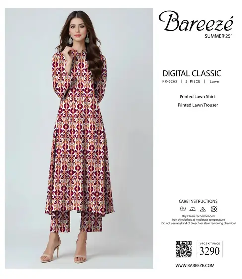 Bareeze Summer 2025 2PC Lawn Printed Suit with Shirt and Trouser – Ready Stock