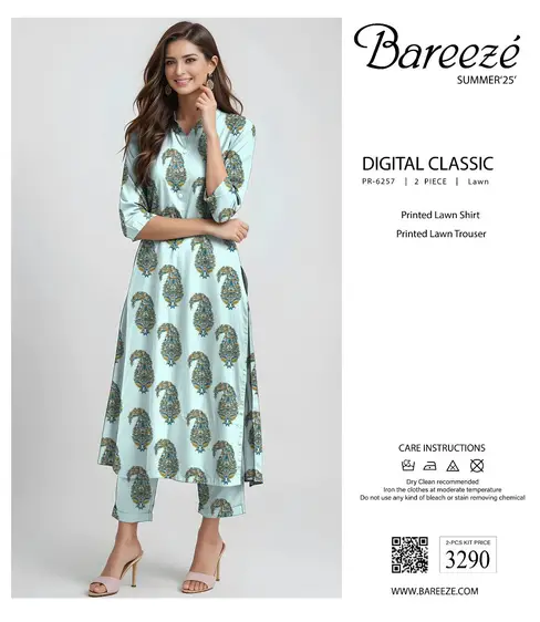 Bareeze Summer 2025 2PC Lawn Printed Suit with Shirt and Trouser – Ready Stock