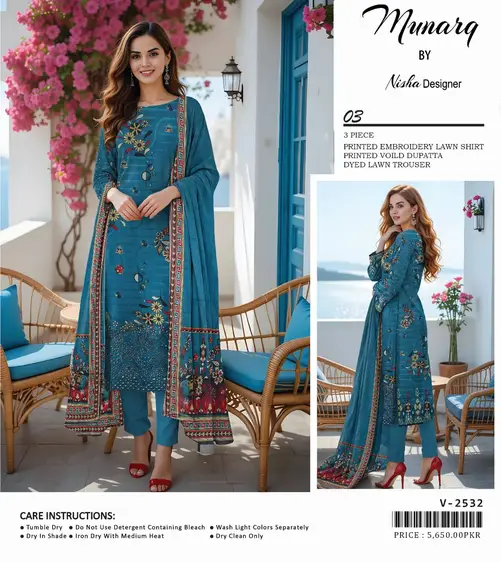 Munarq by Nisha Designer deep plum embroidered lawn 3PC suit with printed dupatta