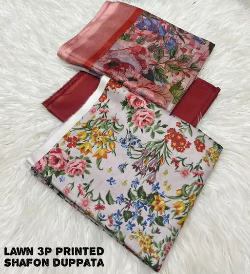 Maria B printed lawn suit 3PC with chiffon dupatta – Summer 2025 edition