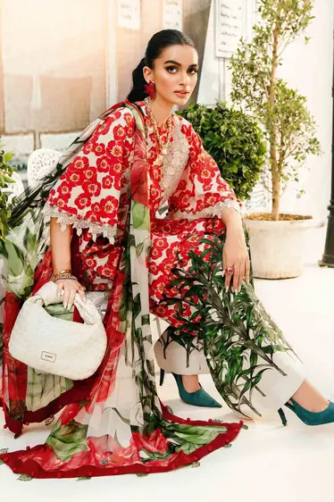 Maria B M Print 3PC Lawn Suit with Spengle Work – Vol-02 2025