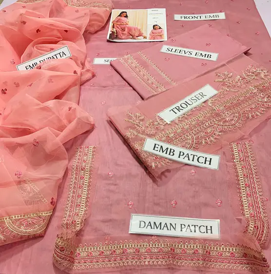 "DYOT 3-piece embroidered lawn suit with organza dupatta – Summer 2025 fashion for women"