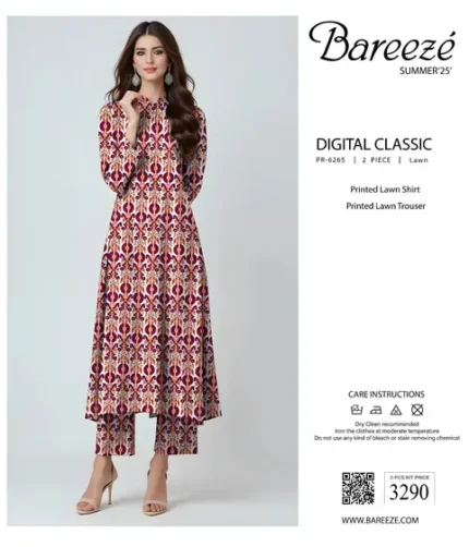 Ready Stock – Bareeze Summer 2025 Printed Lawn 2PC Suit (Shirt + Trouser)