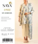 Saya 3PC Printed Lawn Suit with Voil Dupatta and Dyed Trouser – 2025
