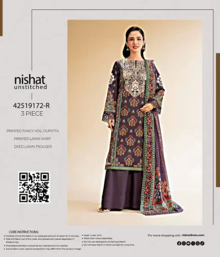 Nishat Linen 3PC printed lawn suit with fancy dupatta – Summer 2025