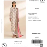 Sapphire Volume 14 3PC lawn suit with digital printed shirt, trouser, and fancy voil dupatta