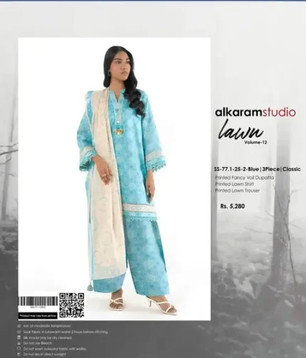 Alkaram Studio 3PC printed lawn suit with fancy voil dupatta – Summer 2025 Vol-12