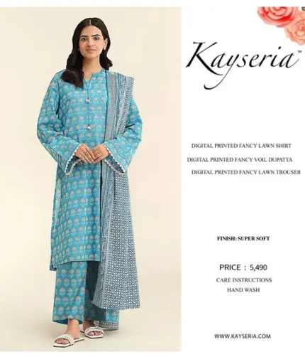 Keyseria 3PC digital printed lawn suit with voil dupatta – S