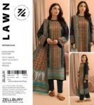 Zellbury 3PC digital printed lawn suit with fancy voil dupatta – Summer 2025 collection