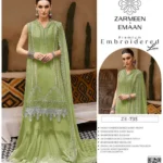 Zarmeen & Eman embroidered 3PC lawn suit with chiffon dupatta – 2025 summer fashion