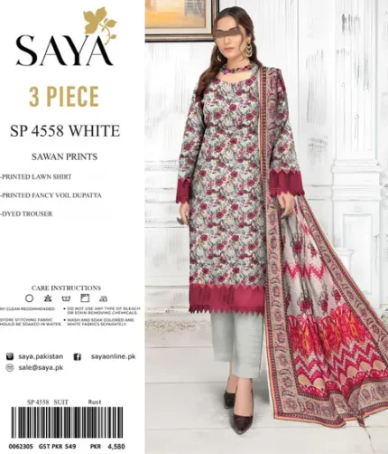Saya 3PC printed lawn suit with voil dupatta – Summer 2025 collection