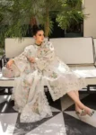 Crimson embroidered lawn suit with cutwork organza dupatta and chikankari front – Summer 2025