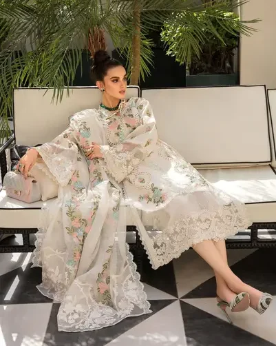 Crimson embroidered lawn suit with cutwork organza dupatta and chikankari front – Summer 2025