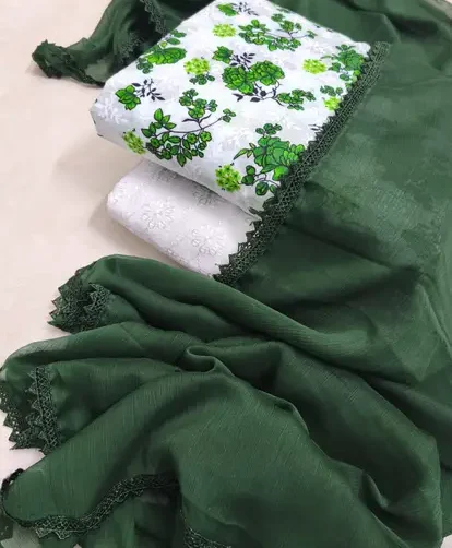 Green and white digital lawn suit with chiffon GPO dupatta for Independence Day 2025