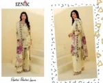 IZNIK embroidered lawn suit with digital chiffon dupatta and printed trouser.