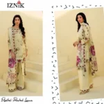IZNIK embroidered lawn suit with digital chiffon dupatta and printed trouser.
