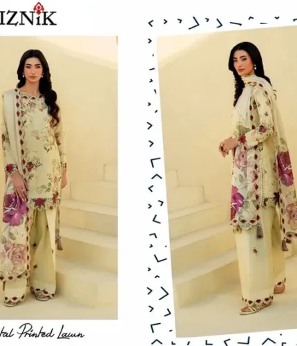 IZNIK embroidered lawn suit with digital chiffon dupatta and printed trouser.