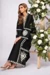 Black Sparkle embroidered long shirt with plain trouser – pure lawn premium 2PC collection.