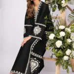 Black Sparkle embroidered long shirt with plain trouser – pure lawn premium 2PC collection.
