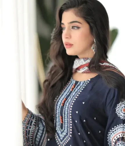 Dastaan 3PC stitched lawn suit with embroidery and printed dupatta