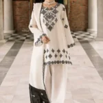 Stitched lawn embroidered suit in Snowstorm design with embroidered shirt, trouser, and dupatta