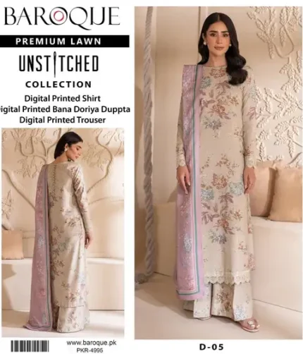 Baroque Summer 2025 3PC Lawn Suit Digital Printed Original