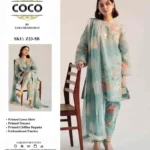 COCO By Zara Shah Jahan D05B premium lawn suit with chiffon dupatta and embroidered patches