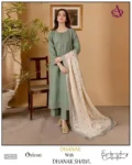 Orient Dhanak embroidered 3PC winter suit with Tesho gala patch, embroidered daman, and matching embroidered shawl