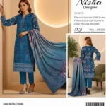 Nisha Designer Winter Collection 2025 – Printed viscos embroidered shirt, chiffon dupatta, dyed trouser – 10 designs – Pakistani unstitched winter dresses for women