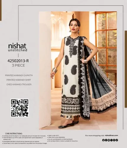 Nishat Winter Collection 2025 – Printed karandi shirt, printed dupatta, dyed trouser – 11 designs – Pakistani winter unstitched suits for women