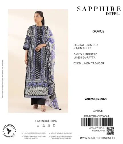 Sapphire Elvan Winter Collection 2025 – digital printed linen shirt, linen dupatta, and trouser – 8 designs – Pakistani unstitched winter suits for women