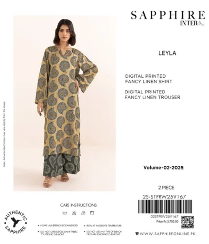 Sapphire Winter Collection 2025 – digital printed fancy linen shirt and trouser – 2 piece suit – 11 designs – Pakistani unstitched suits for women