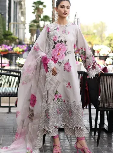 Asim Jofa silk unstitched premium suit with digital silk shirt, embroidered daman, embroidered sleeves, trouser, and dupatta – Pakistani designer wear 2025
