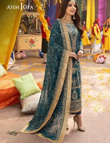 Asim Jofa chiffon unstitched premium suit with malai trouser and elegant sequence work – Pakistani luxury designer wear 2025