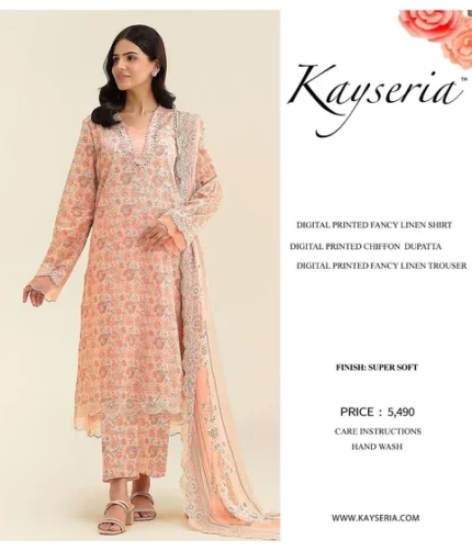 Kayseria Winter Collection 2025 – Digital printed fancy linen shirt, digital printed trouser, chiffon dupatta – 8 designs – Pakistani unstitched suits for women