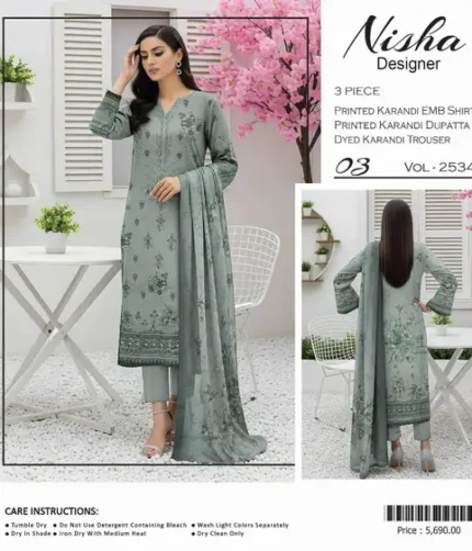 NISHA Designer Karandi Collection 2025 – printed Karandi shirt, dupatta, and trouser – 8 designs – Pakistani unstitched winter suits for women