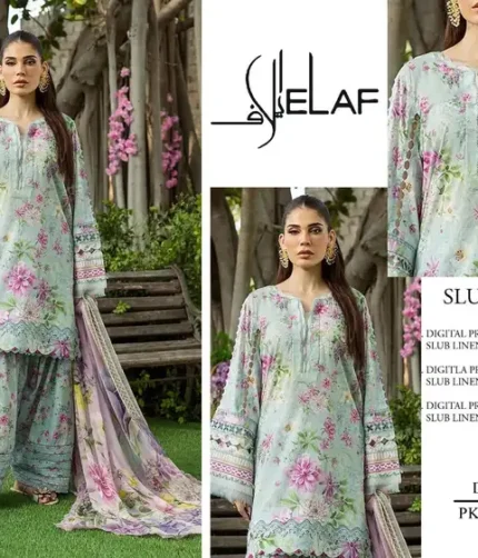 ELAF Airjet Banadoria Slub Linen Digital Print 3Pc Suit with digital printed shirt, dupatta, and trouser – Pakistani designer wear 2025