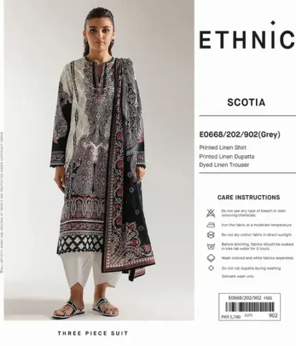 ETHNIC Winter Collection 2025 – printed linen shirt, dupatta, and trouser – 9 designs – Pakistani unstitched winter suits for women