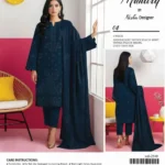 MUNARQ Khaddar Collection 2025 – embroidered Vintex peach shirt, shawl, and trouser – 8 designs – Pakistani unstitched winter suits for women