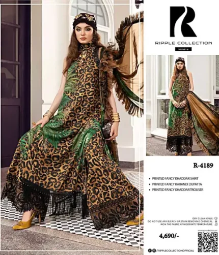 Ripple Collection Winter 2025 – printed khaddar shirt, dupatta, and trouser – 10 designs – Pakistani unstitched winter suits for women