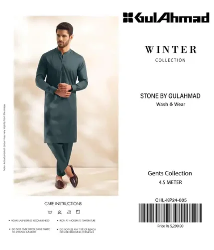 GulAhmed Men’s Stone Wash & Wear Collection 2025 – premium wrinkle-resistant 4.5m fabric – 10 designs – Pakistani men’s unstitched winter suits