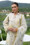Baroque 3Pc unstitched premium silk suit with digital print shirt, embroidered patches, cotton net dupatta, and silk trouser – Pakistani designer wear 2025