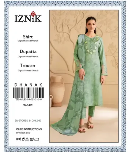 Iznik Winter Collection 3Pc Dhank suit with printed shirt, trouser, and digital printed shawl – unstitched Pakistani designer wear 2025