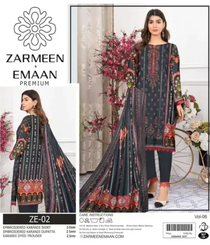 Zarmeen & Emaan 3Pc winter collection unstitched Karandi suit featuring embroidered shirt, embroidered dupatta, and dyed trouser – Pakistani designer winter wear 2025