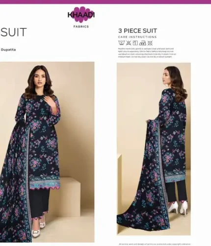 Khaadi 3Pc winter collection unstitched viscose suit with printed shirt, sleeves, fancy dupatta, and plain trouser – Pakistani designer wear 2025
