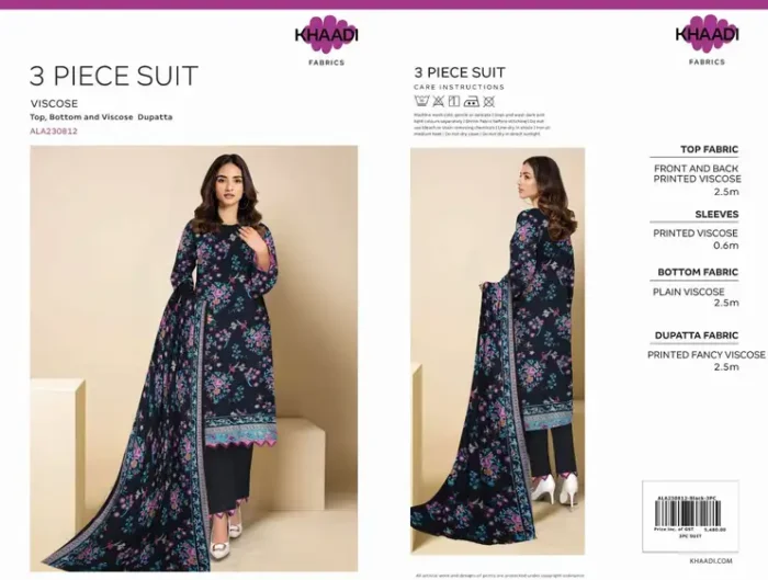 Khaadi 3Pc winter collection unstitched viscose suit with printed shirt, sleeves, fancy dupatta, and plain trouser – Pakistani designer wear 2025