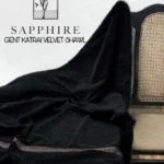 Sapphire Winter Luxury Velvet Shawl for men – 3 yards × 1.5 yards with tassels border and retail packaging.