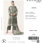Sapphire 3Pc Winter Collection – fancy linen unstitched suits with digital print and dyed trouser.