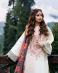Sapphire Premium Edition Dhank 3Pc Unstitched Suit – embroidered neck, front, sleeves, border with digital printed shawl.
