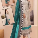 Gulaal Iconic Wedding Collection organza embroidered 3-piece unstitched suit with handwork front, embroidered daman patches, embellished sleeves, lace dupatta, and malai trouser – Pakistani luxury fashion 2025